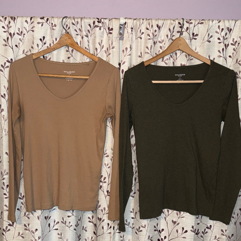 Women’s Long Sleeve V-Neck Tops in Tan and Olive